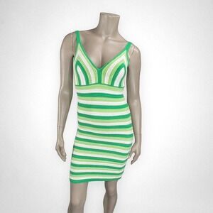 MINIMAL‎ KNITWEAR Green Stripe Knit Summer Dress S